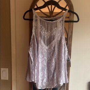 Free People Lace Top in Soft Gray
